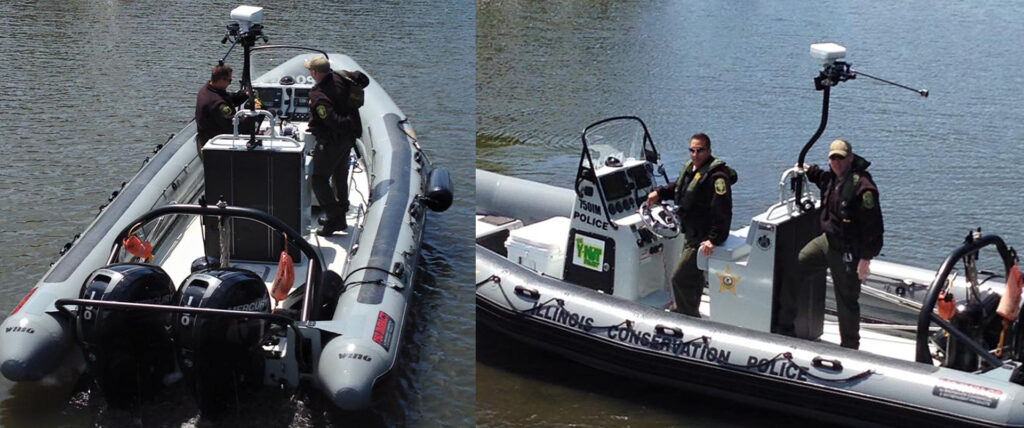 Illinois Conservation Police on the water in one of their boats.